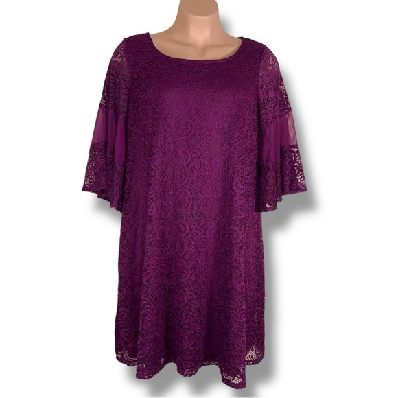 Size 22/24 Lane Bryant Purple Fuchsia Dress Lined Event Bell Sleeve Party Plus - Picture 1 of 16